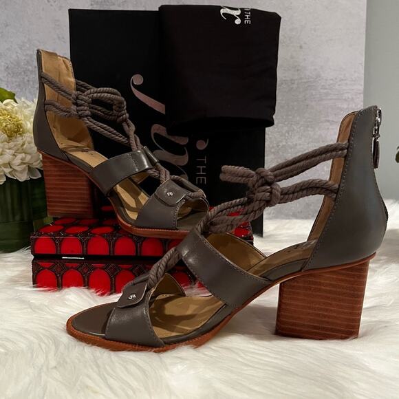 NEW The Fix Jackson Leather Rope Lace Up Block Heel Gladiator Sandals Grey 6 NIB - Picture 5 of 16